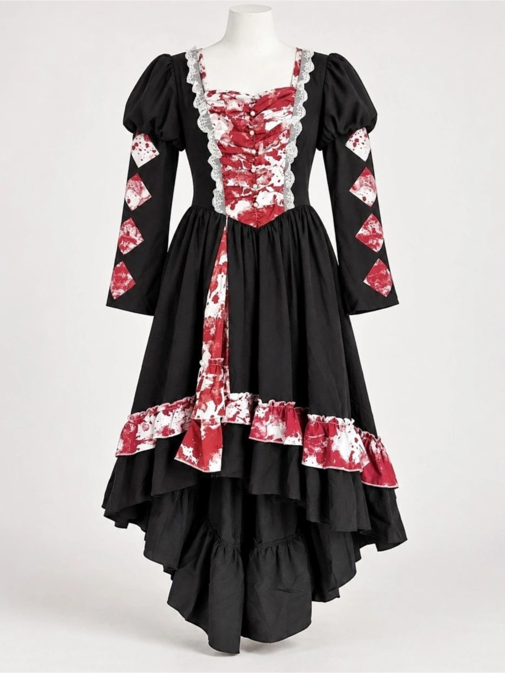Black & Red Floral High-Low Dress Like New PERFECT FOR HALLOWEEN